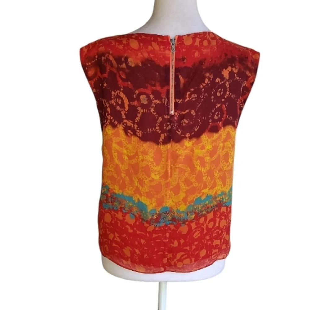 Alice + Olivia Colorful Abstract Print Silk Sleeveless Blouse Size Small